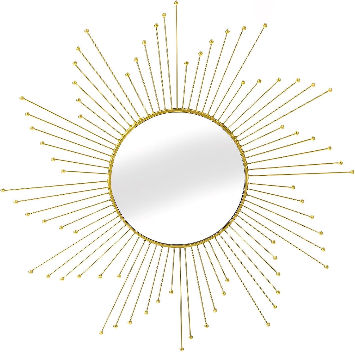 Large Gold Sunburst Mirror - 31 Starburst Wall Mirror with 12 Round Glass, Mid-Century Modern Elegant Gold Sun Mirrors for Living Room, Bedroom, Entryway Decor